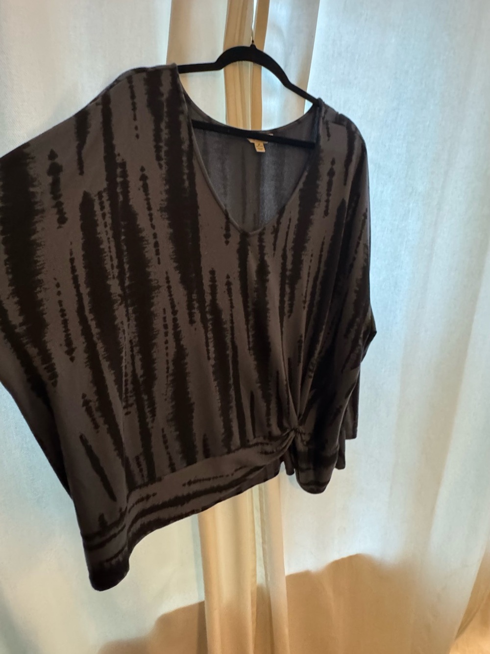 V-Neck Knot Front Womens Top - Black and Charcoal